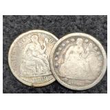 (2) Liberty Seated Dimes 1853, 1869