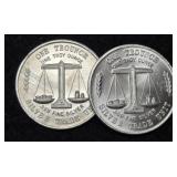 (2) 1 Troy Oz. Silver Trade Unit Rounds