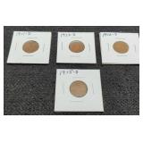 4 Early D Mint Lincoln Cents 1911, 12, 13, 15