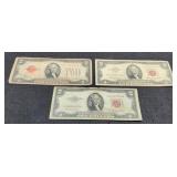 3 Different $2 Red Seal Notes 1928, 1953, 1963
