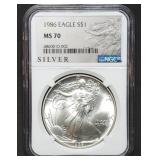 Scarce 1986 1oz Silver Eagle NGC MS70 Blazer