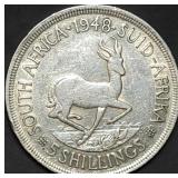 1948 South Africa 5 Shillings 80% Silver Dollar