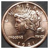 1oz Copper Bullion 1921 Peace Dollar Round BU