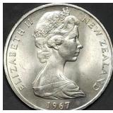 1967 New Zealand Dollar Coin Gem BU