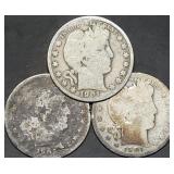 3 Barber Silver Half Dollars 1901 & 1905
