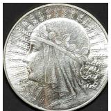 1932 Poland 10 Zlotych .750 Silver Coin Gem BU