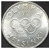 1952 Finland Silver 500 Markkaa Olympic Coin BU