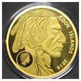 2018 Cook Islands 1.2g Pure .9999 Gold Buffalo Coi