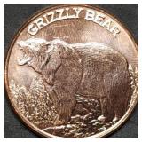 1oz Copper Bullion Grizzly Bear Round BU