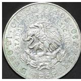 1959 Mexico 5 Pesos .720 Silver Coin