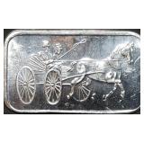 Vintage 1 Troy Oz .999 Silver Horse & Buggy Bar