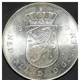 1973 Netherlands 10 Gulden .720 Silver Dollar 25g