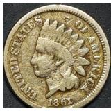 1861 Indian Head Cent, Rotated Reverse 160 degree