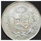 1930 Peru Lima Un Sol 90% Silver Dollar Coin