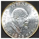 1958 Austria 25 Schilling 80% Silver Coin Gem BU