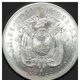 1943 Ecuador 5 Sucres .720 Silver Dollar Coin BU
