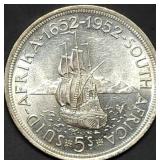 1952 South Africa 5 Shillings .500 Silver 28.28g