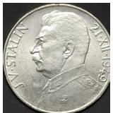 1949 Czechoslovakia Silver 100 Korun Stalin BU
