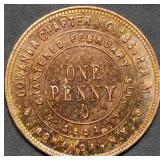 1851 Dated Masonic Penny Gowanda NY BU Red