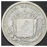 1923 Costa Rica Silver Overstamped Coin 1893 50c