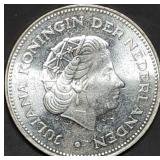 1970 Netherlands 10 Gulden .720 Silver Dollar 25g
