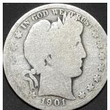 1901 Barber Silver Half Dollar