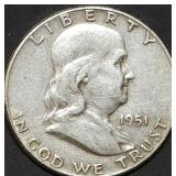 1951 Franklin Silver Half Dollar