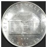 1964 Denmark 10 Kroner 90% Silver Coin Gem BU