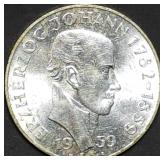 1959 Austria 25 Schilling 80% Silver Coin Gem BU