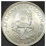 1958 South Africa 5 Shillings .500 Silver 28.28g