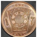 1870 Dated Masonic Penny Mayville, NY BU Red