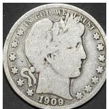 1909 Barber Silver Half Dollar