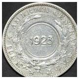 1923 Costa Rica Silver Colon 1903 Overstamped Coin