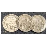 (3) 1926 Buffalo Nickels P,D,S