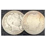 (2) Barber Quarters 1899-O, 1900