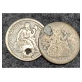 (2) Liberty Seated Dimes w/ Drilled Holes
