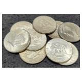 (9) 1964 Kennedy Half Dollars