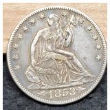 1853 w/ Arrows Liberty Seated Half Dollar XF45