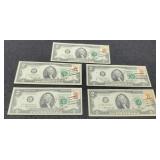 (5) 1976 $2 FR Notes Unc. w/