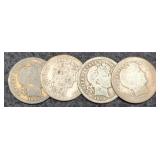 (4) Barber Dimes: 1900-S, 02-P,O,S
