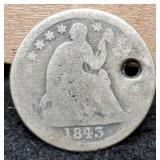 1843 Liberty Seated Half Dime w/ Drilled Hole