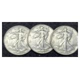 (3) W. Liberty Half Dollars 1942, 43, 44