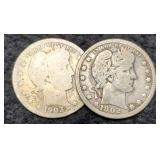 (2) Barber Quarters 1902-O, 1903-O