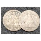 (2) Liberty Seated Dimes 1842, 1890