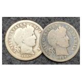(2) 1907 Barber Dimes O&S
