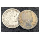 (2) Barber Quarters 1900-S, 1902