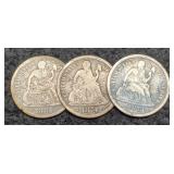 (3) Liberty Seated Dimes 1873, 1874, 1884-S