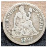 1891 Liberty Seated Dime