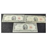 (3) Different $2 Red Seal Notes 1953, 1963 P&A