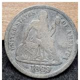 1869 Liberty Seated Dime